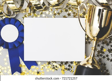 Winners Background With Trophy And Rosette