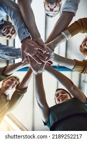 Winning, Celebrating And Successful Business People Stack Hands In The Office For Team Building. Group Of Employees In Agreement On Unity, Help And Support Together At The Workplace