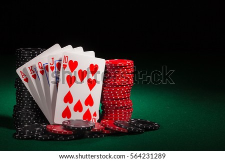 winning hands of cards.  gambling success and room in frame for text.