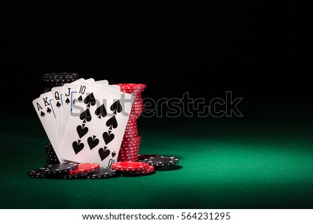 winning hands of cards.  gambling success and room in frame for text.