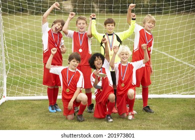 Winning Junior Soccer Team Portrait