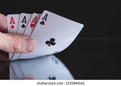 Winning Poker Hand Of Four Aces Playing Cards