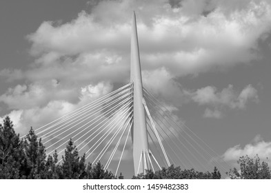 Winnipeg, Manitoba / Canada - July 13 2019: Esplanade Riel Pedestrian Bridge