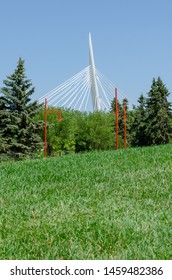 Winnipeg, Manitoba / Canada - July 13 2019: Esplanade Riel Pedestrian Bridge