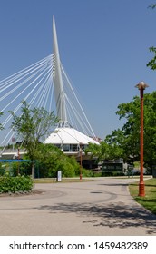 Winnipeg, Manitoba / Canada - July 13 2019: Esplanade Riel Pedestrian Bridge