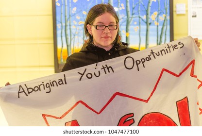 Winnipeg, Manitoba / Canada - May 1, 2013: Female Canadian Aboriginal Youth Activist In Winnipeg, CA