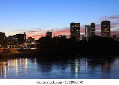 The Winnipeg, Manitoba city center at sunset