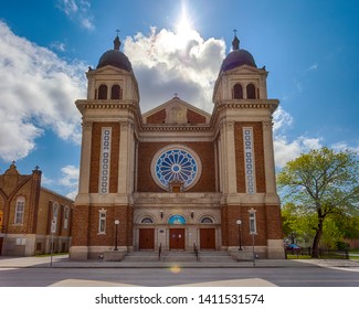Winnipeg, Manitoba/Canada - May 2019: Exterior shot of the Ukrainian Catholic Metropolitan Cathedral of Saints Vladimir and Olga on a clear day