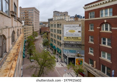 Winnipeg, Manitoba,Canada - May 21, 2021: The Exchange District is a National Historic Site of Canada in the downtown area of Winnipeg, Manitoba, Canada.