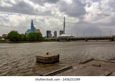 Winnipeg Mb, Canada - June 7 2019. Esplanade Riel Bridge From St Boniface. 