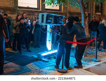 Winnipeg, MB, Canada - September 2022: People Taking Photos At An Interactive Art Display At Nuit Blanche