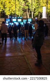 Winnipeg, MB, Canada - September 2022: Person Taking A Photo Of An Art Installation At The Forks During Nuit Blanche