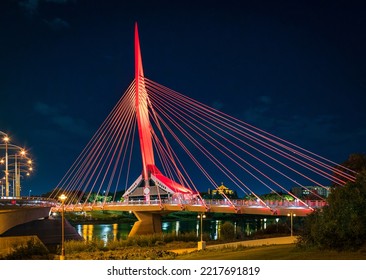 Winnipeg, MB, Canada - September 2022: The Esplanade Riel Lit Up At Night