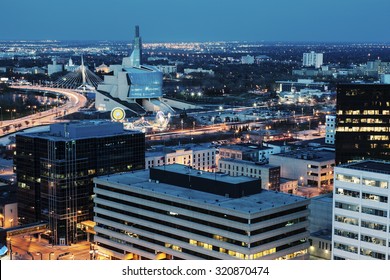Winnipeg panorama at night. Winnipeg, Manitoba, Canada.