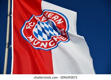Winsen, Germany - December 20, 2021: Bayern Munich Flag In Winsen, Germany - FC Bayern München Is The Most Successful Club In German Football History