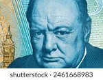 Winston Churchill a closeup portrait from English money - pound