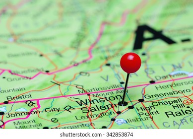 Winston Salem Pinned On A Map Of USA
