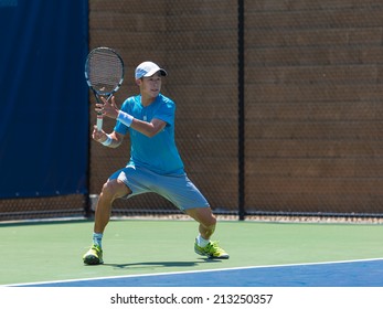 WINSTON-SALEM, NC, USA - AUGUST 16: Jason Jung Plays In A Qualifier At The Winston-Salem Open On August 16, 2014 In Winston-Salem, NC, USA