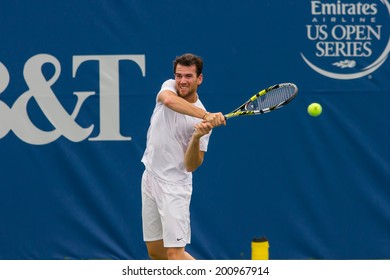 WINSTON-SALEM, NC, USA - AUGUST 18: Adrian Mannarino Plays At Center Court At The Winston-Salem Open On August 18, 2013 In Winston-Salem, NC, USA