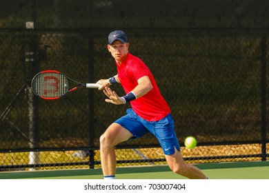 WINSTON-SALEM, NC, USA - AUGUST 22: Kyle Edmund Plays On August 22, 2017 At The Winston-Salem Open In Winston-Salem North Carolina.