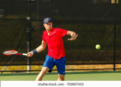 WINSTON-SALEM, NC, USA - AUGUST 22: Kyle Edmund Plays On August 22, 2017 At The Winston-Salem Open In Winston-Salem North Carolina.