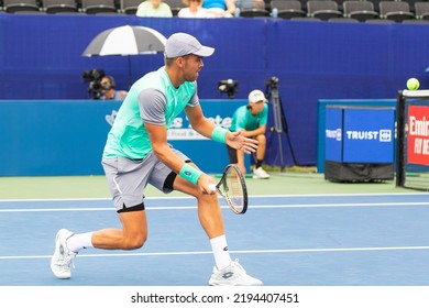 WINSTON-SALEM, NC, USA - AUGUST 25: Benjamin Bonzi Plays Botic Van De Zandschulp In The Quarterfinals On August 25, 2022 At The Winston-Salem Open In Winston-Salem, North Carolina.