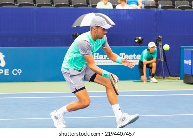 WINSTON-SALEM, NC, USA - AUGUST 25: Benjamin Bonzi Plays Botic Van De Zandschulp In The Quarterfinals On August 25, 2022 At The Winston-Salem Open In Winston-Salem, North Carolina.