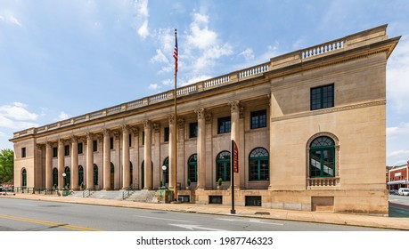 WINSTON-SALEM, NC, USA-1 JUNE 2021: The Millennium Center, An Event Space, Originally Built As A Post Office. Front View With Diminishing Perspective. Horizontal View.