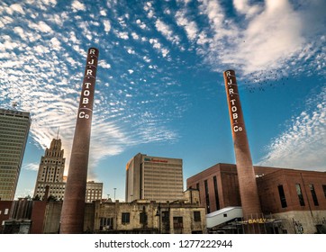 Winston-Salem, NC/USA - January 6 2018: view on Winston-Salem Bailey Power plant with the downtown on the background. 