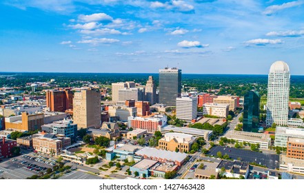 Winston-Salem North Carolina NC Drone Skyline Aerial.