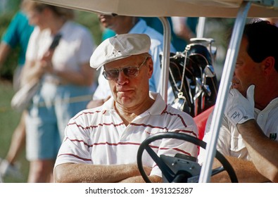 Winston-Salem, North Carolina USA, May 31, 1991
Former President Gerald R. Ford rides in a golf cart at the annual Bing Crosby Clambake Golf Tournament 
