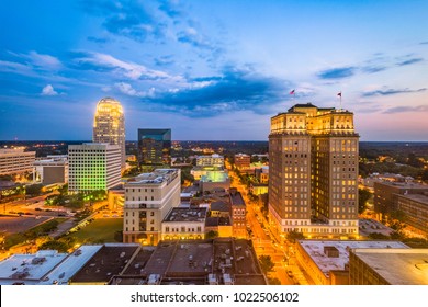 Winston-Salem, North Carolina, USA skyline at dusk.