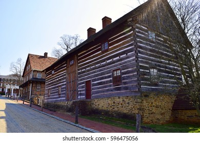 WINSTON-SALEM, USA, MAR 2017: Old Buildings In The Traditional Moravian Settlement At Old Salem Museums And Gardens.