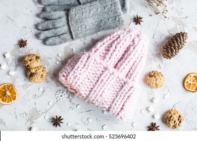 Winter Accessories: Hat; Gloves And Biscuits