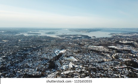 Winter Aerial Landscape Of Oslo City In Norway