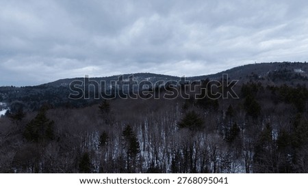 Winter aerial view featuring Hogback Mountain in Marlboro, Vermont