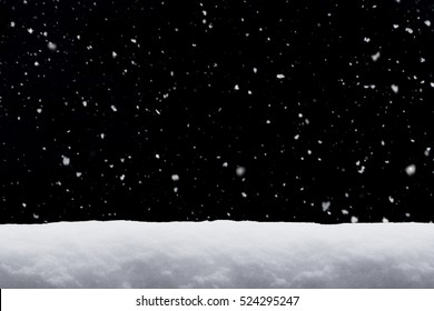 Winter Background. Falling Snow Isolated On Black Background With Copy Space