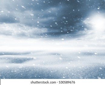Winter background. Winter landscape with snow field and storm clouds