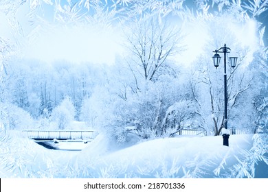 Winter Background, Landscape. Winter Trees In Wonderland. Winter Scene. Christmas, New Year Background