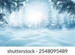 Winter  background .Merry Christmas and happy New Year greeting card with copy-space. Christmas landscape with snow and fir trees