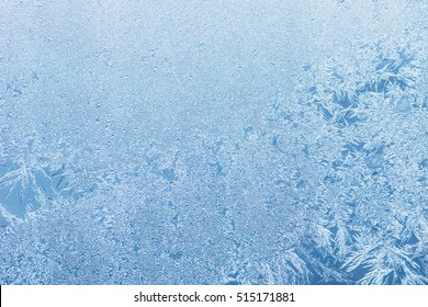 Winter Background, Natural Frost Pattern On Window. Frosted Glass, Ice Texture