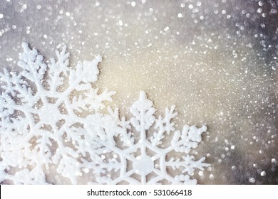 Winter Background. Snowflakes On Snow