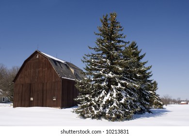 Winter Barn Farm Scene