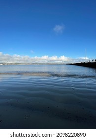 Winter Beach Photo Weymouth Bay Sea View. Blue Sea ,vacation ,holiday ,shore Of Beach . Popular Dorset Beach Destination 