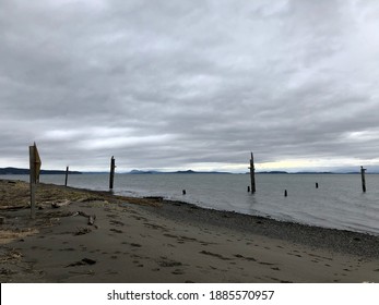 Winter Beach Scene On A Cloudy Day