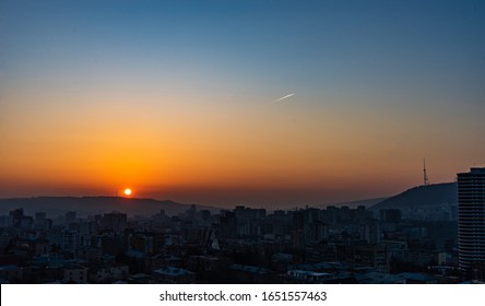 Winter Beautiful Sun Rise Over The Downtown Of Tbilisi, Capital City Of Georgia