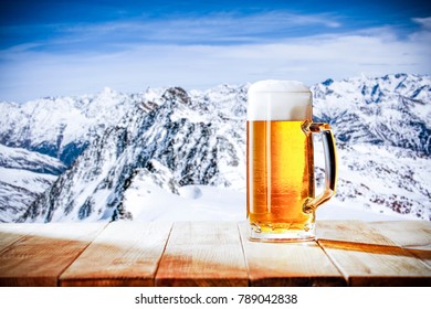 Winter Beer And Landscape Of Alps 