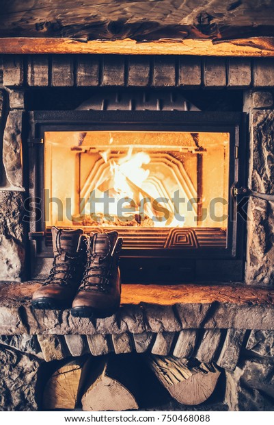 Winter Boots Front Fireplace Pair Vintage Stock Photo Edit Now