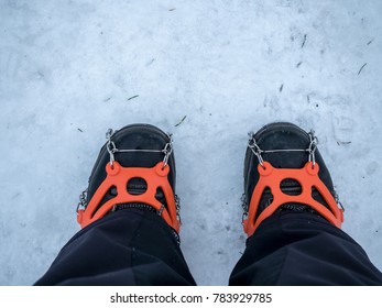 Winter Boots With Ice Snow Grips. Snow Traction Cleats.