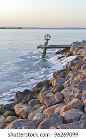 Winter At A Breakwater Near Aarhus, Denmark